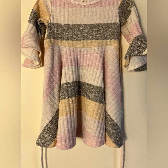 Rare Editions Toddler Dress 2T Faux Fur Vest Pastel Stripped Bell Sleeve Flowy - Picture 14 of 17